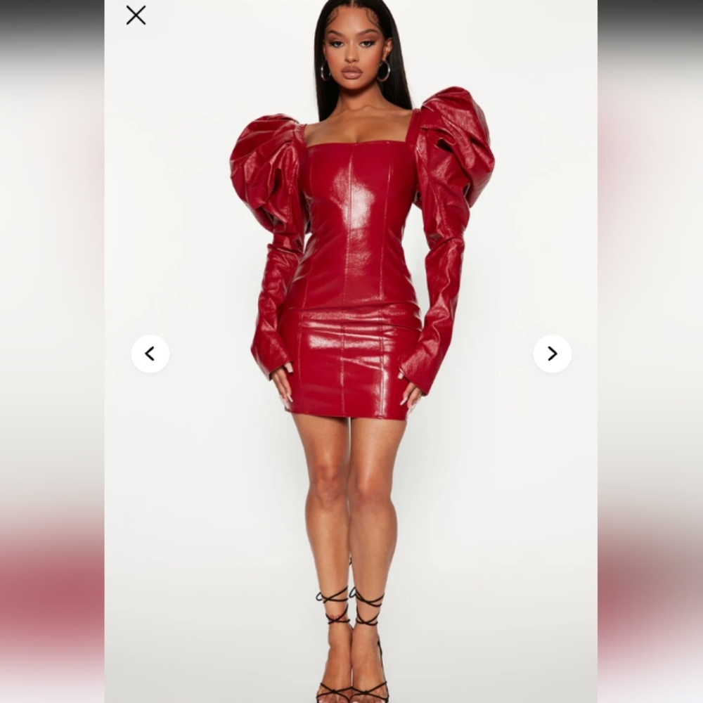 Fashion Nova Bold Red Faux Leather Dress Sz Sm